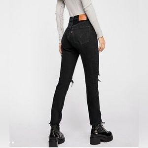 Levis 501 Vintage Premium Black Distressed Jeans Size W26 L28 Button Fly